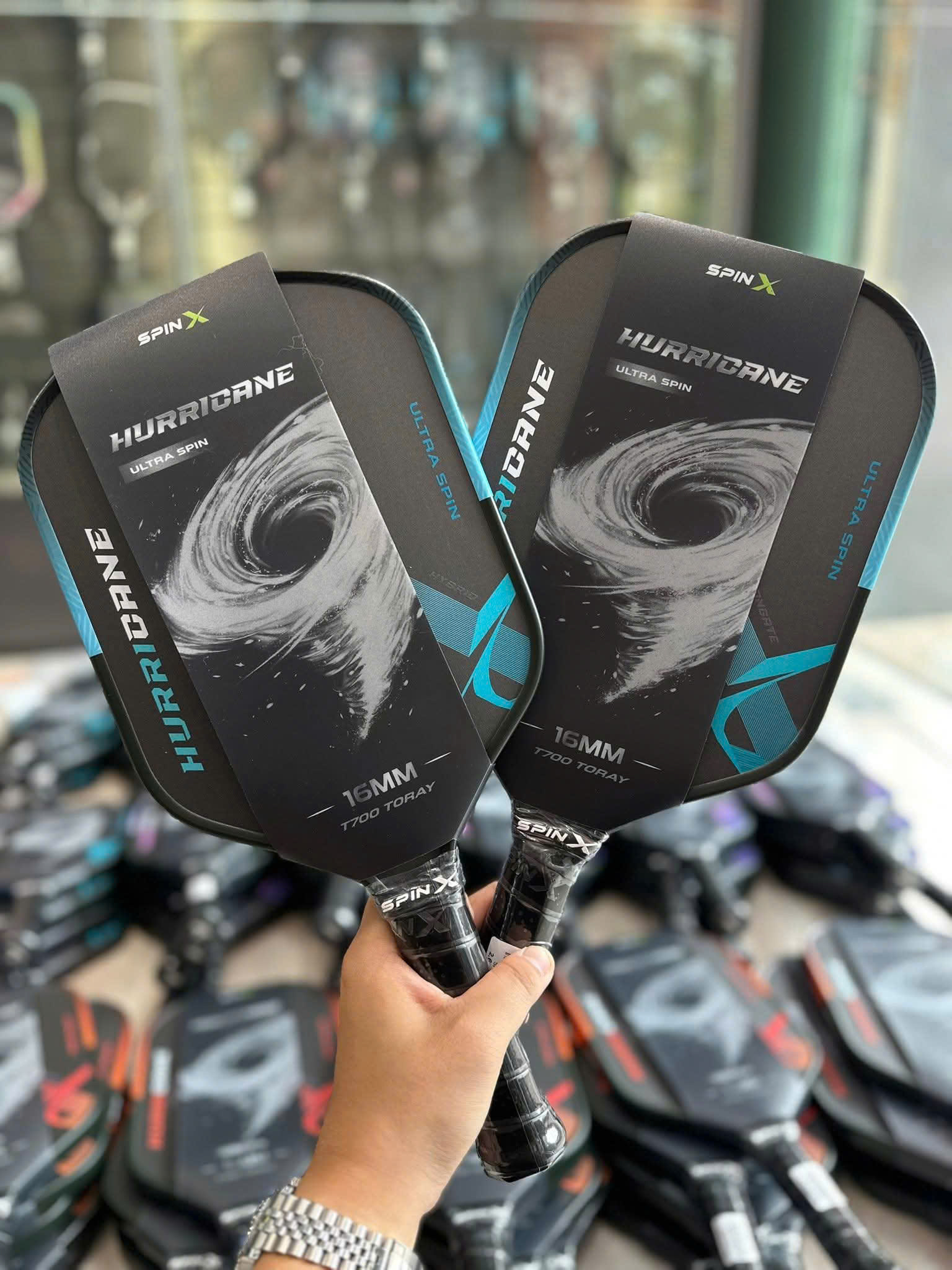Vợt Pickleball SpinX Hurricane Power Elongate Chính Hãng - Đỏ - Carbon Toray T700 - Full Foam Core - Đánh Chắc